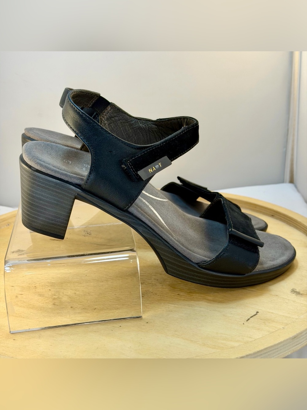 Naot Black Leather  and Suede Two-Strap Comfort Sandals - Picture 10 of 15